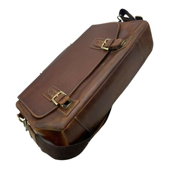 Brown Leather Flap Top Messenger Computer Shoulder Bag Distressed Unbranded - Picture 12 of 12